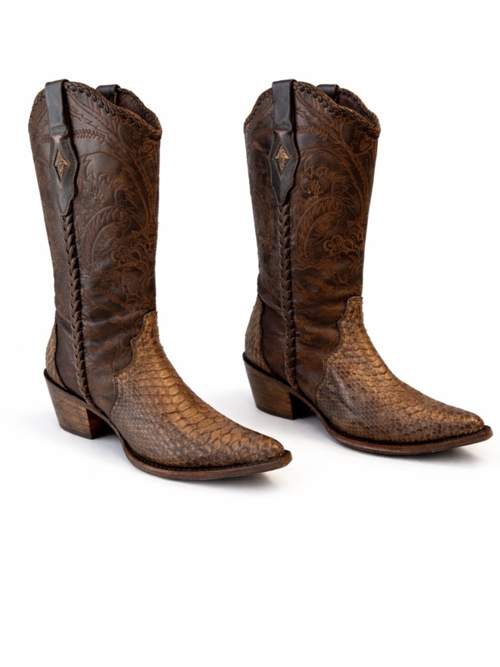 Cuadra Python Leather Cowboy Boots Brown Paja Pulido Size 8 w/ Box Handcrafted